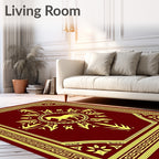 Crimson Golden Horse Medallion Border Rug