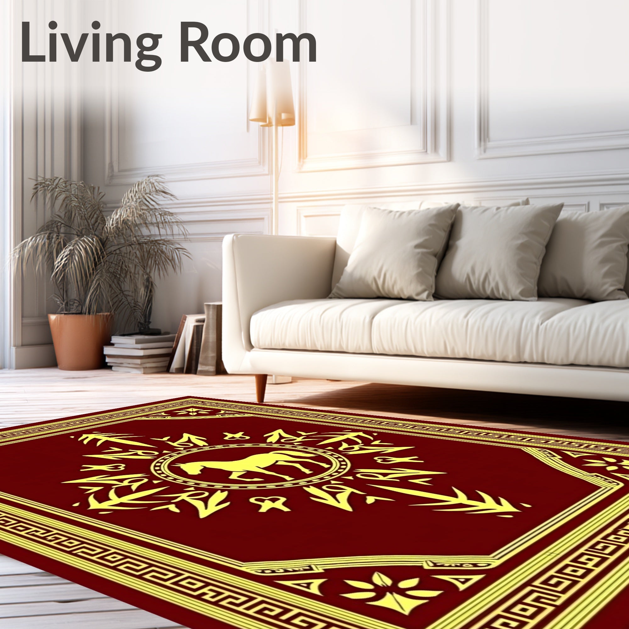 Crimson Golden Horse Medallion Border Rug