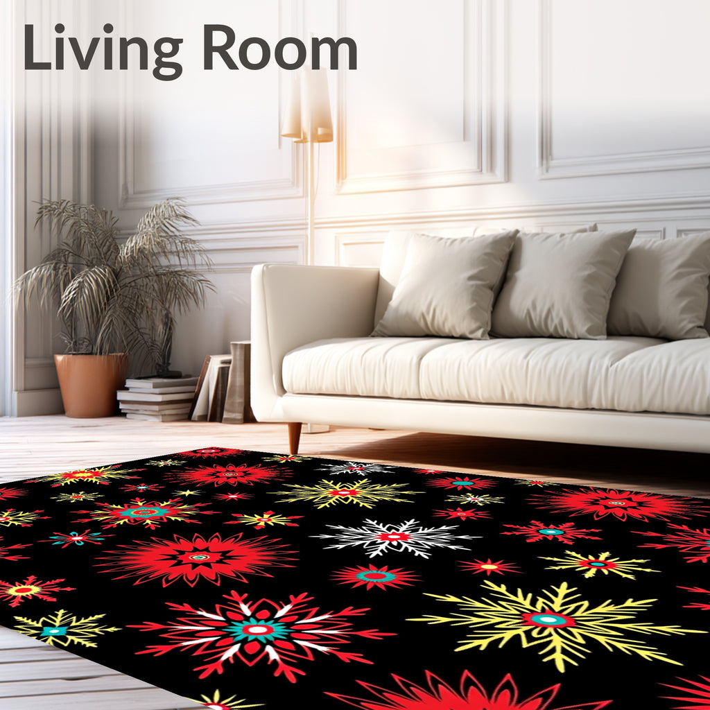 Vibrant Red Yellow Snowflake Scatter Rug
