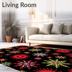 Vibrant Red Yellow Snowflake Scatter Rug