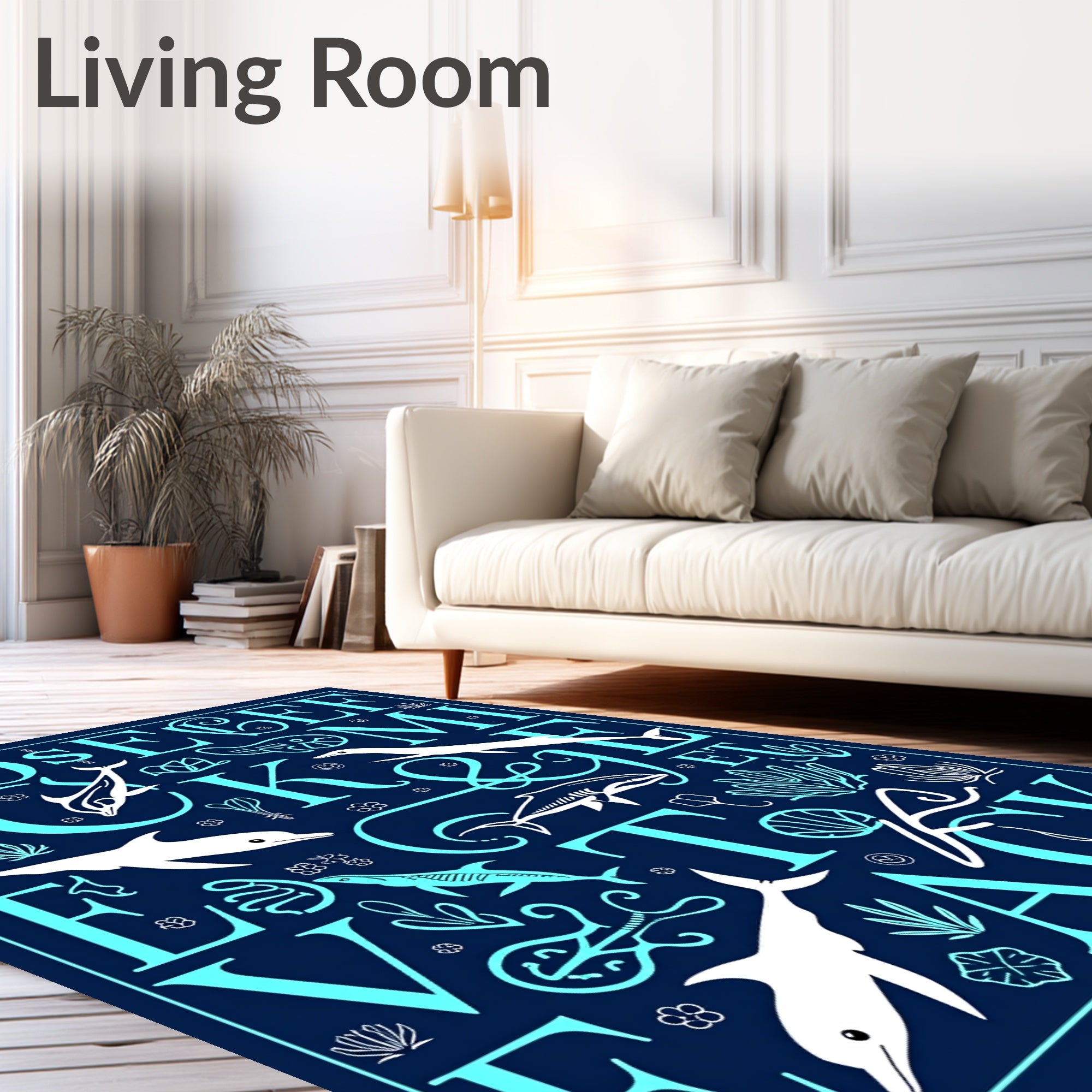 Marine Life Alphabet Navy Blue Rug