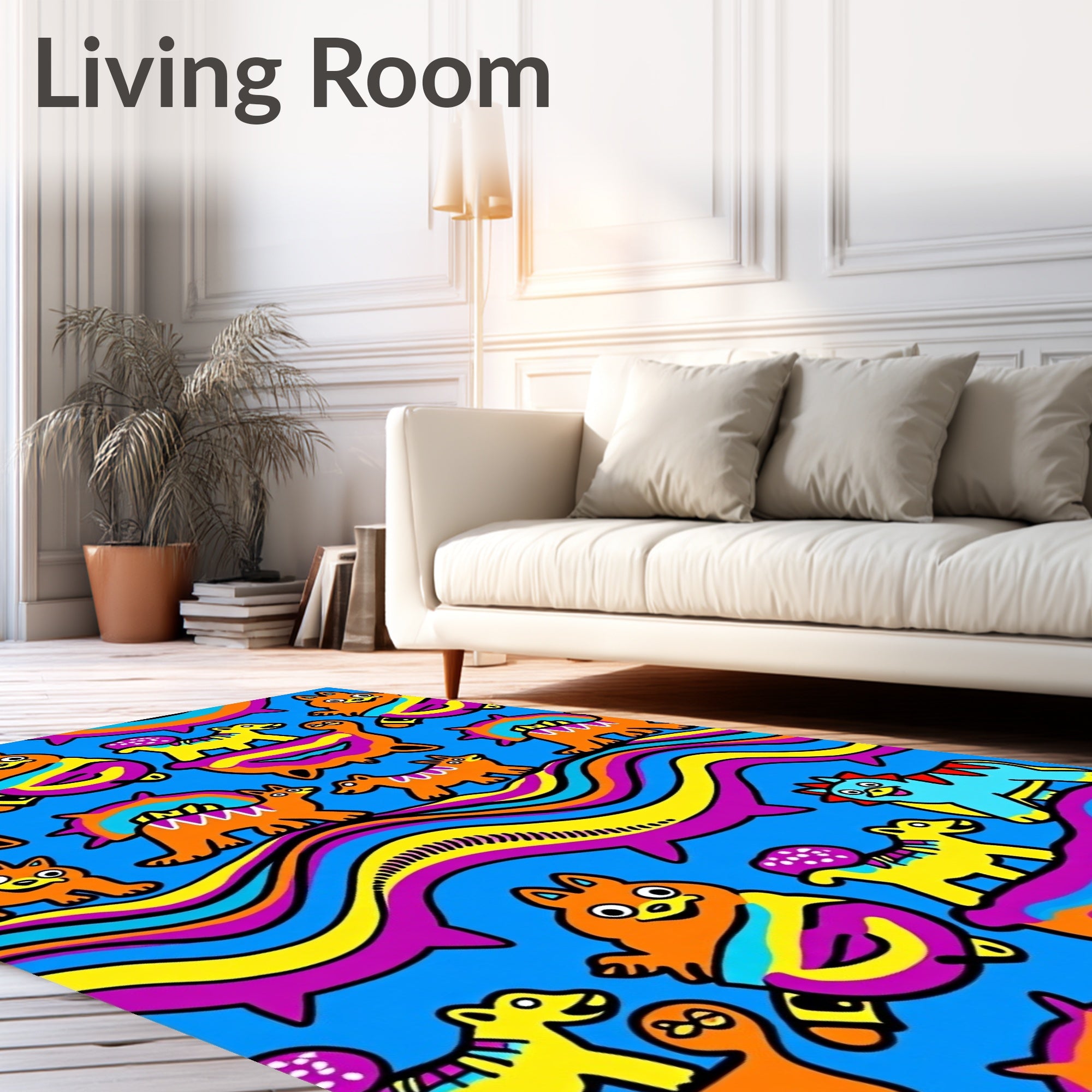 Groovy Cartoon Animals Wavy Flow Rug