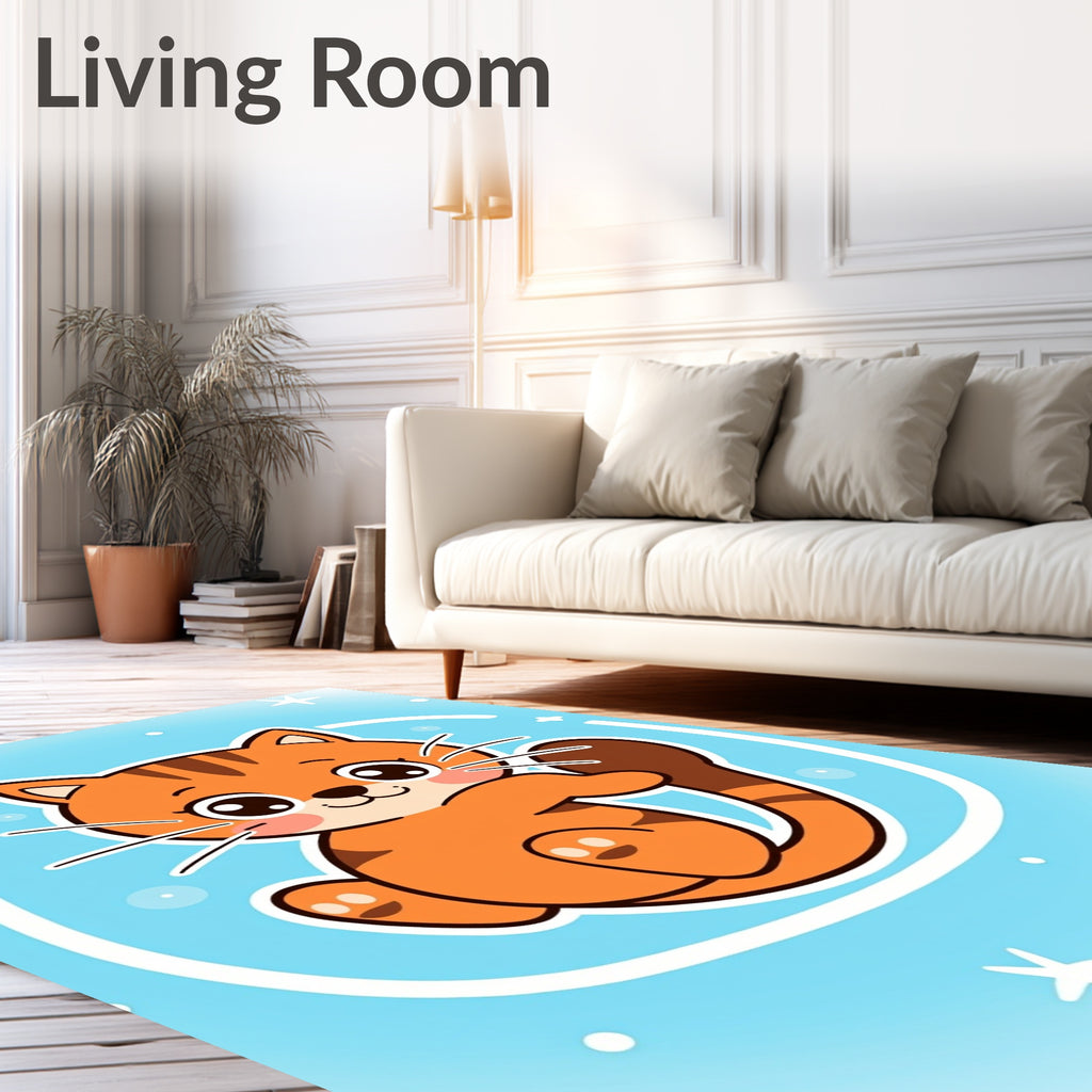 Cute Orange Tabby Cat Round Rug