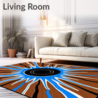 Radial Brown Blue and Black Sunburst Rug