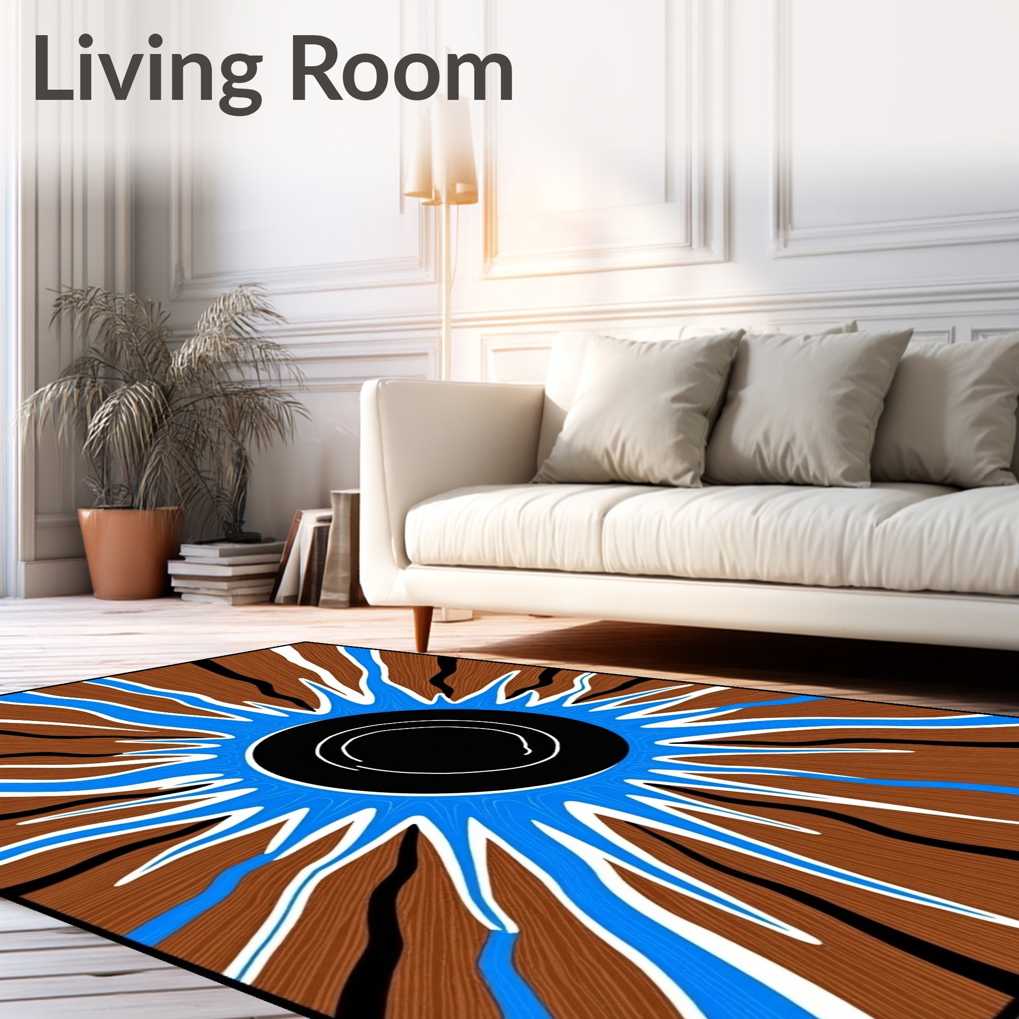 Radial Brown Blue and Black Sunburst Rug