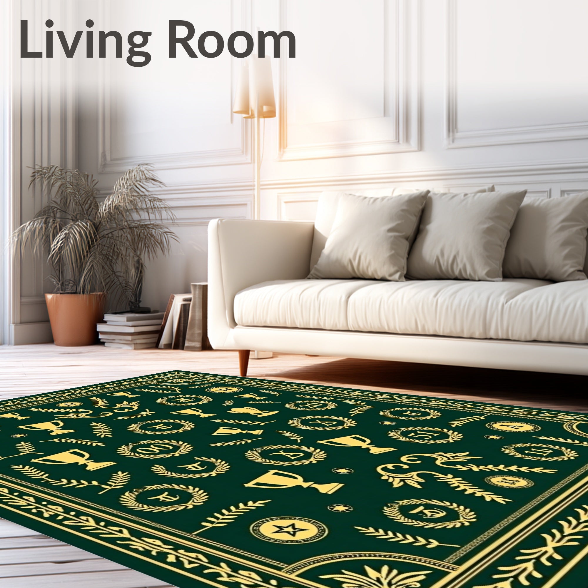 Green and Gold Trophy Laurel Wreath Rug