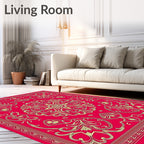 Crimson Gold Medallion Floral Border Rug