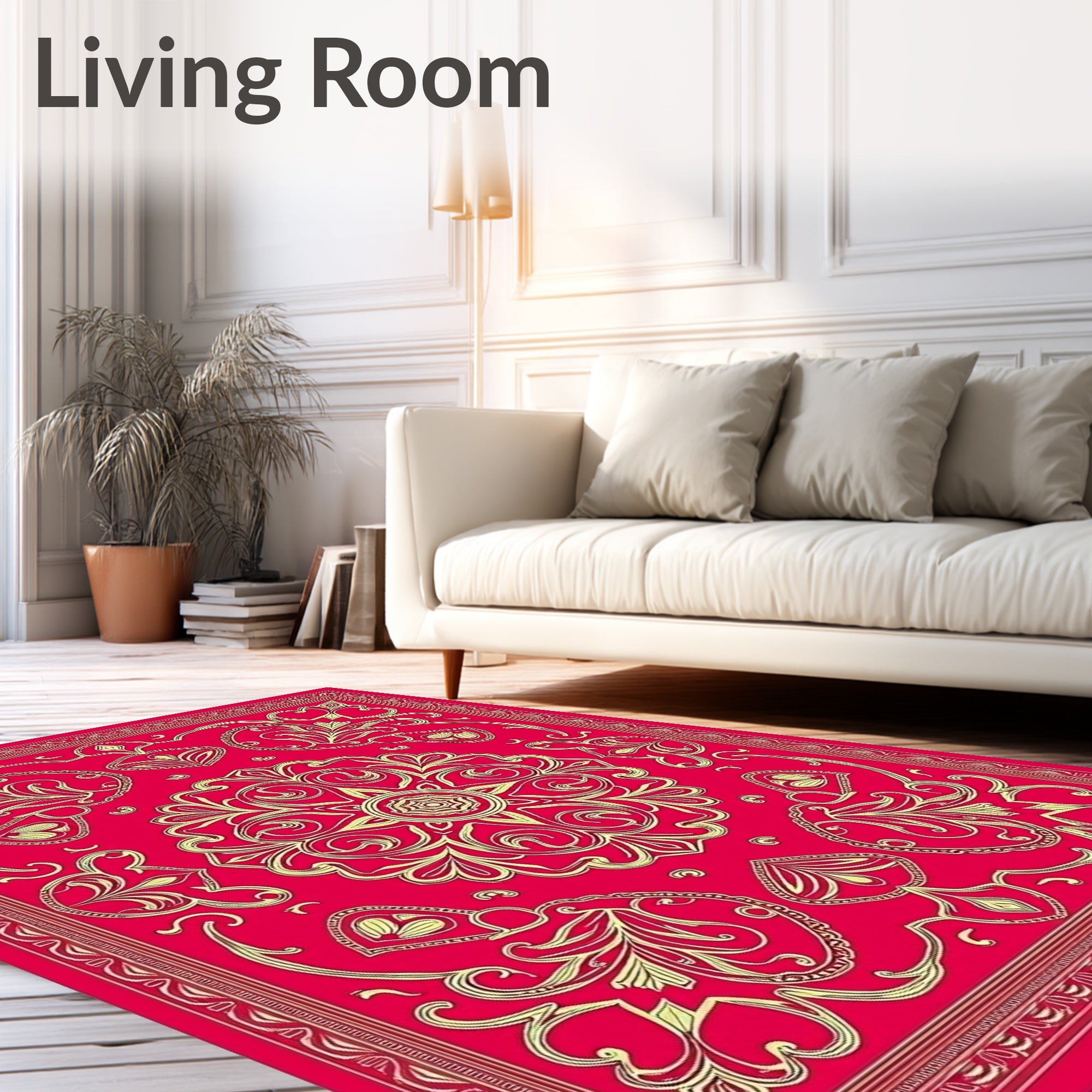 Crimson Gold Medallion Floral Border Rug