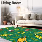 Green Yellow Red Doodle Creatures Ferns Rug