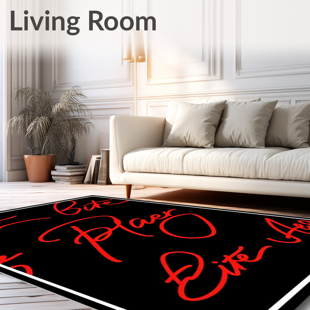 Black Red Script Calligraphy Rug