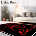 Black Red Script Calligraphy Rug