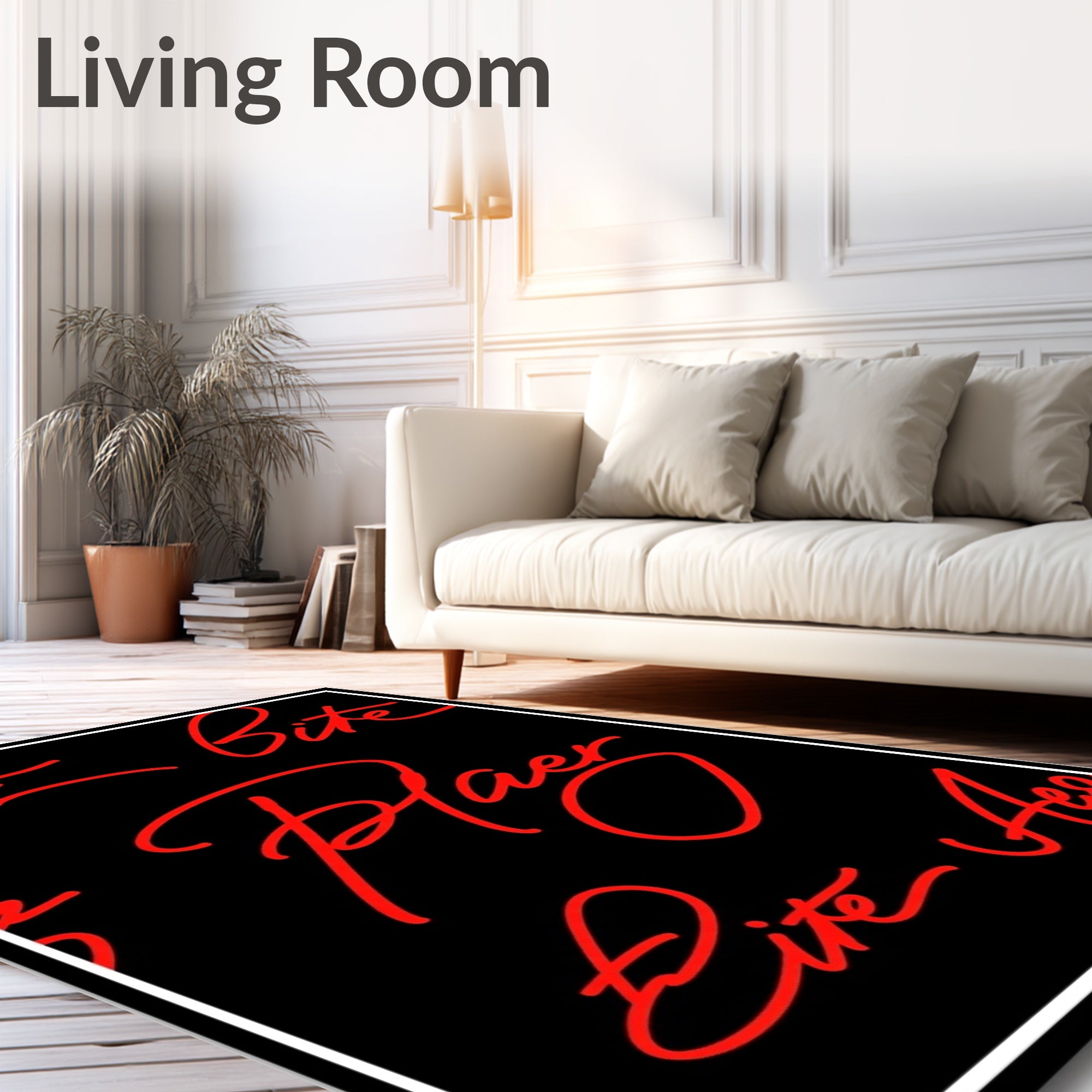 Black Red Script Calligraphy Rug