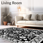 Noir White Botanical Border Garland Rug
