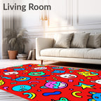 Bright Red Cheerful Monster Collage Rug