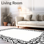 Black Floral Scrollwork Frame Rug