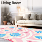 Pink Cream Blue Seashell Overlay Rug