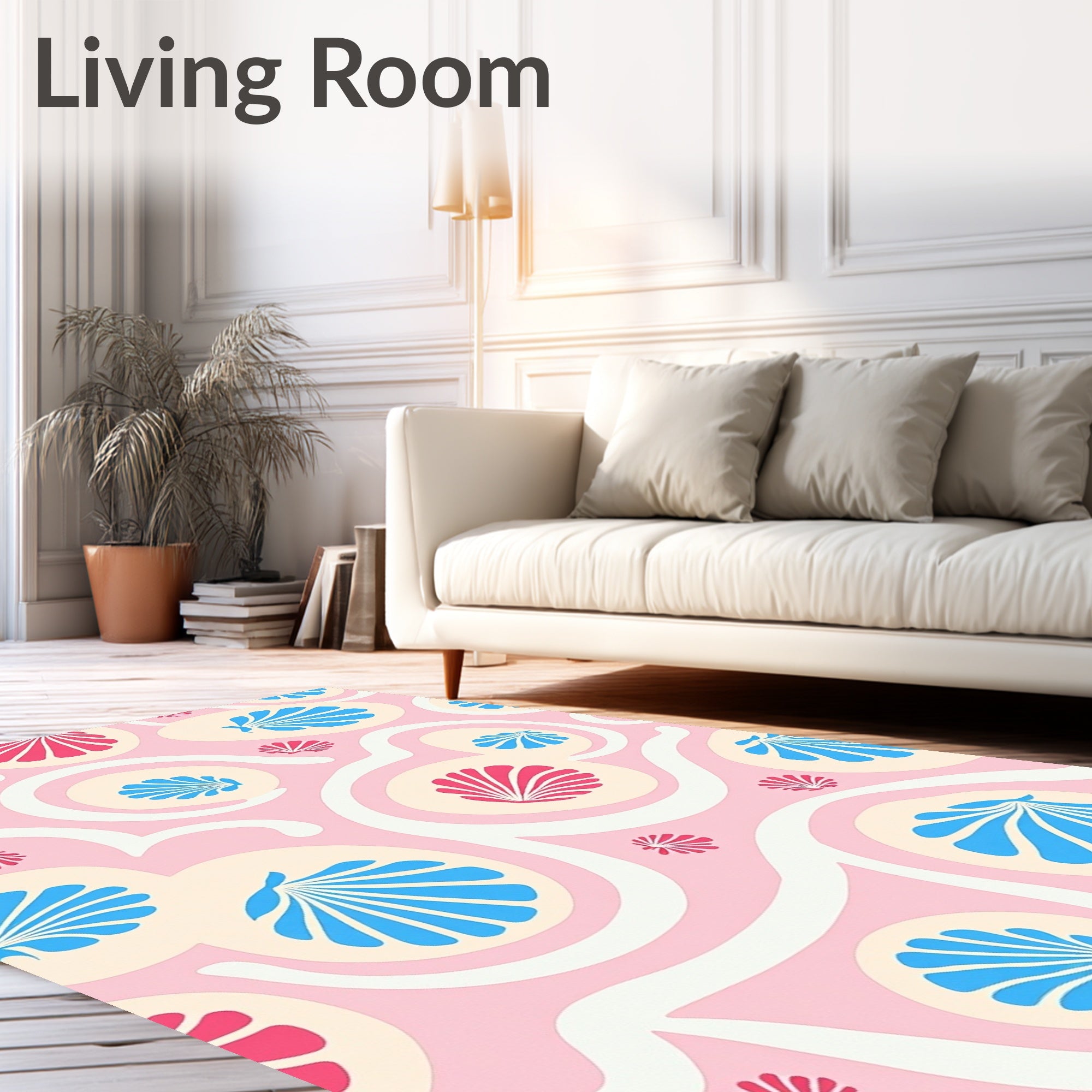 Pink Cream Blue Seashell Overlay Rug