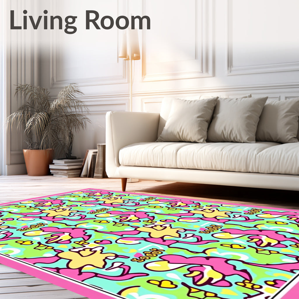 Grassy Pink Yellow Abstract Figures Rug