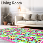 Grassy Pink Yellow Abstract Figures Rug