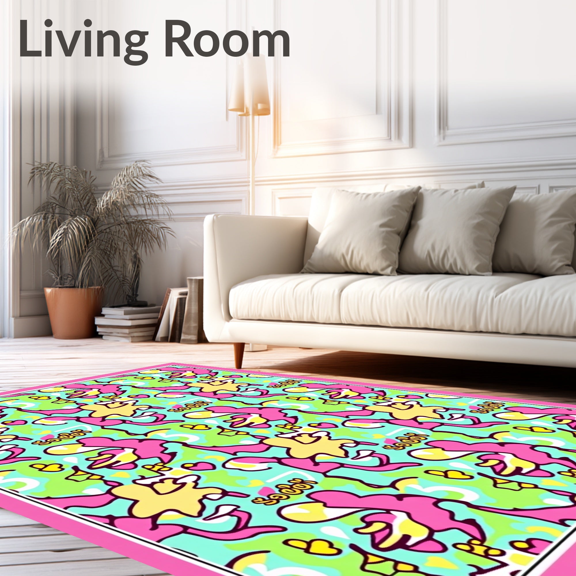 Grassy Pink Yellow Abstract Figures Rug