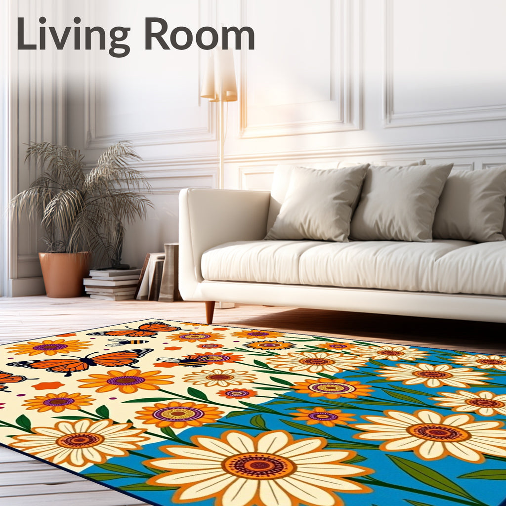 Whimsical Butterflies and Bees Garden Rug