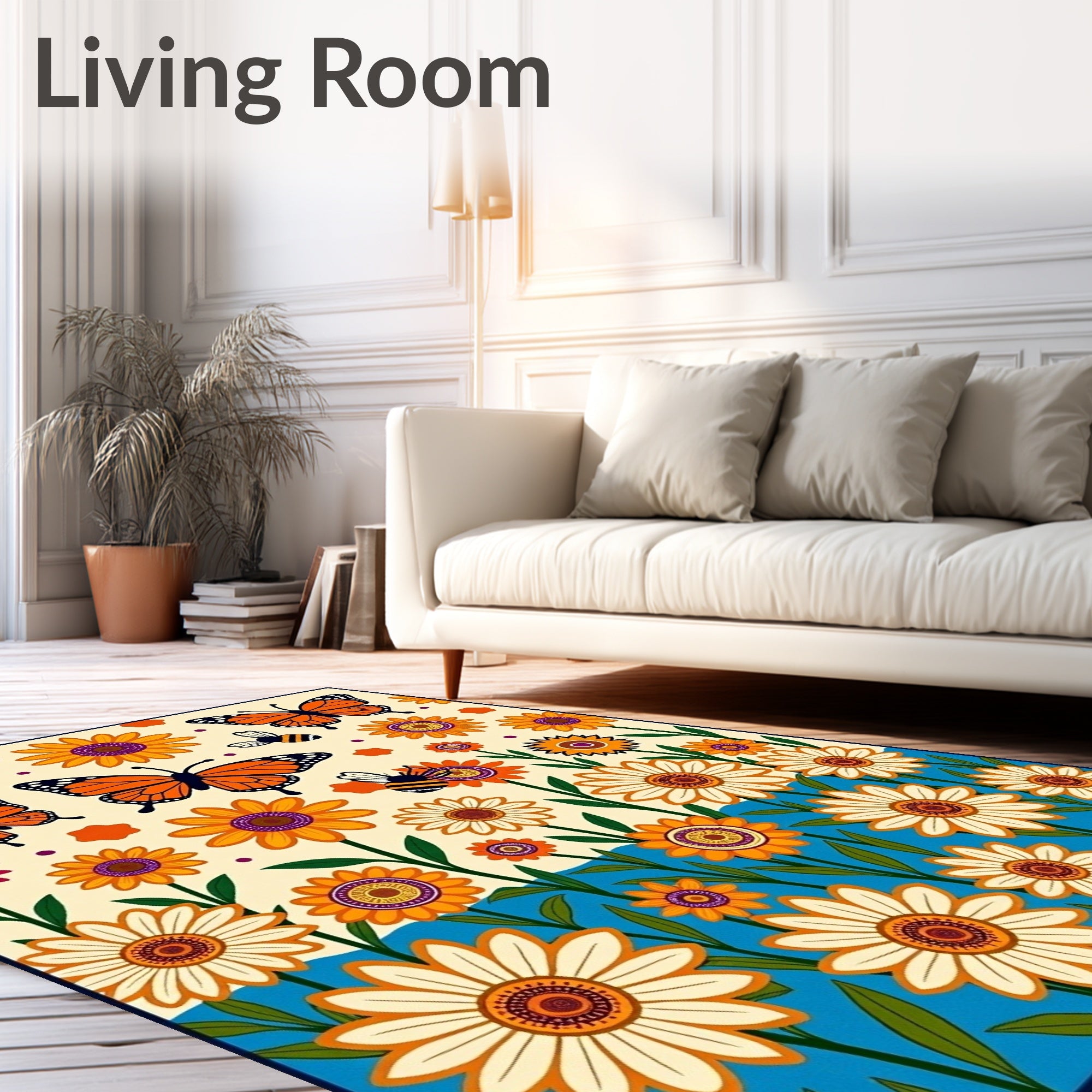 Whimsical Butterflies and Bees Garden Rug