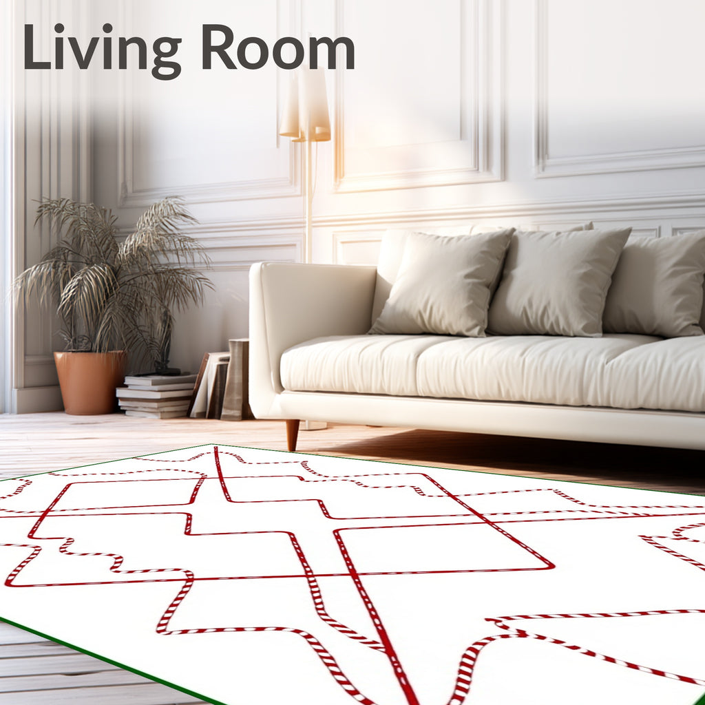 Red Wavy Geometric Diamond Rug