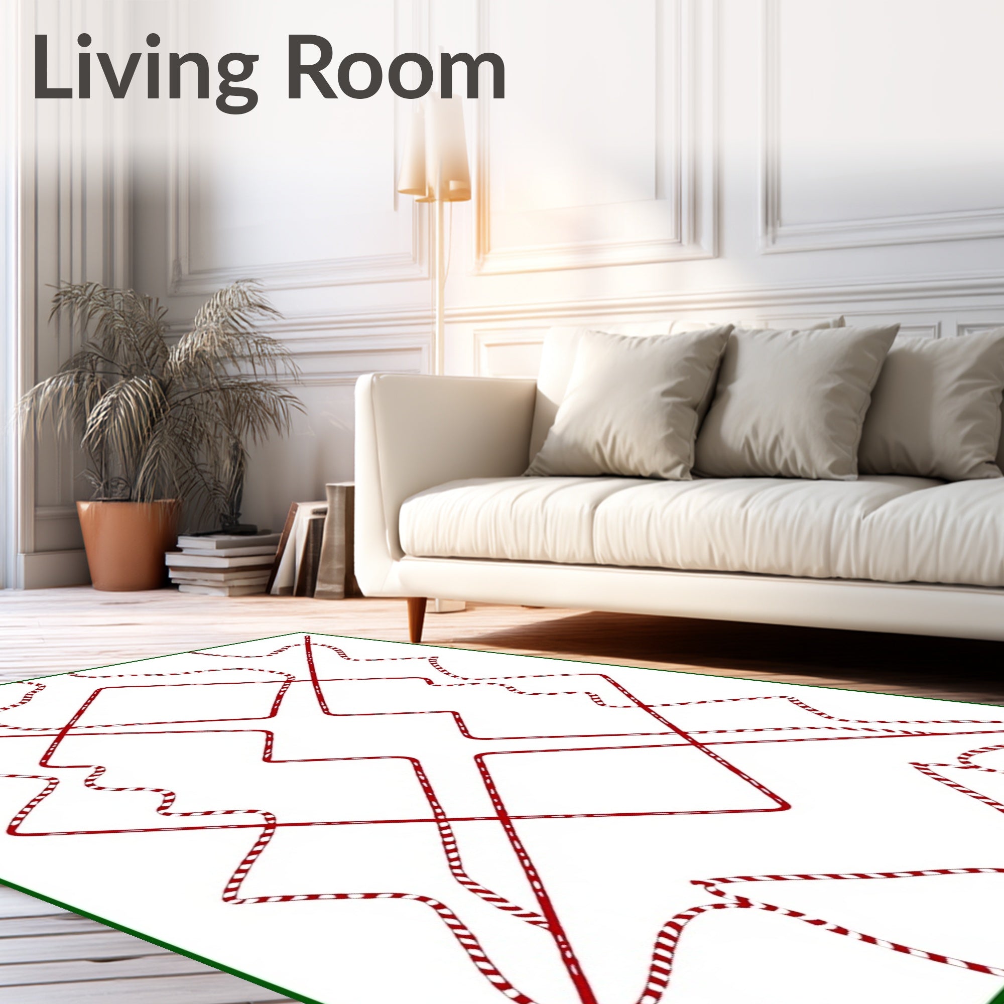 Red Wavy Geometric Diamond Rug