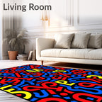 Bold Red Blue Yellow Alphabet Collage Rug