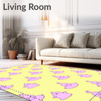 Whimsical Pink Poop Yellow Pillow Rug