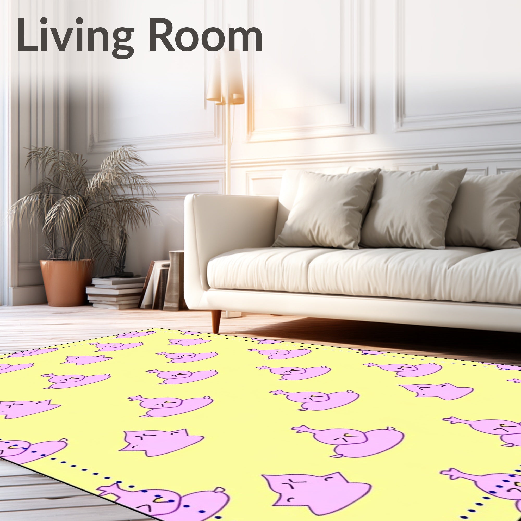 Whimsical Pink Poop Yellow Pillow Rug