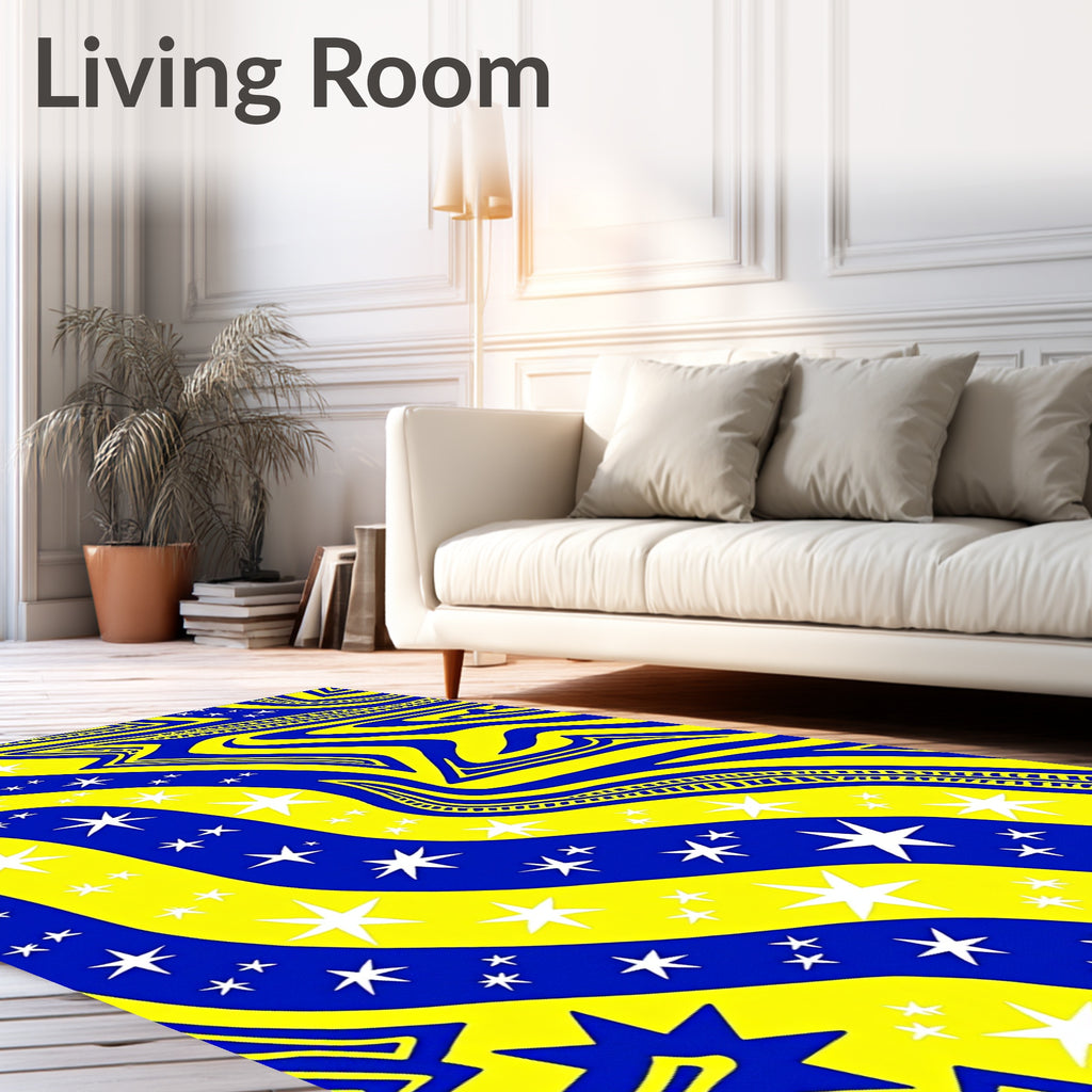 Vibrant Blue Yellow Starry Stripes Rug