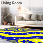 Vibrant Blue Yellow Starry Stripes Rug