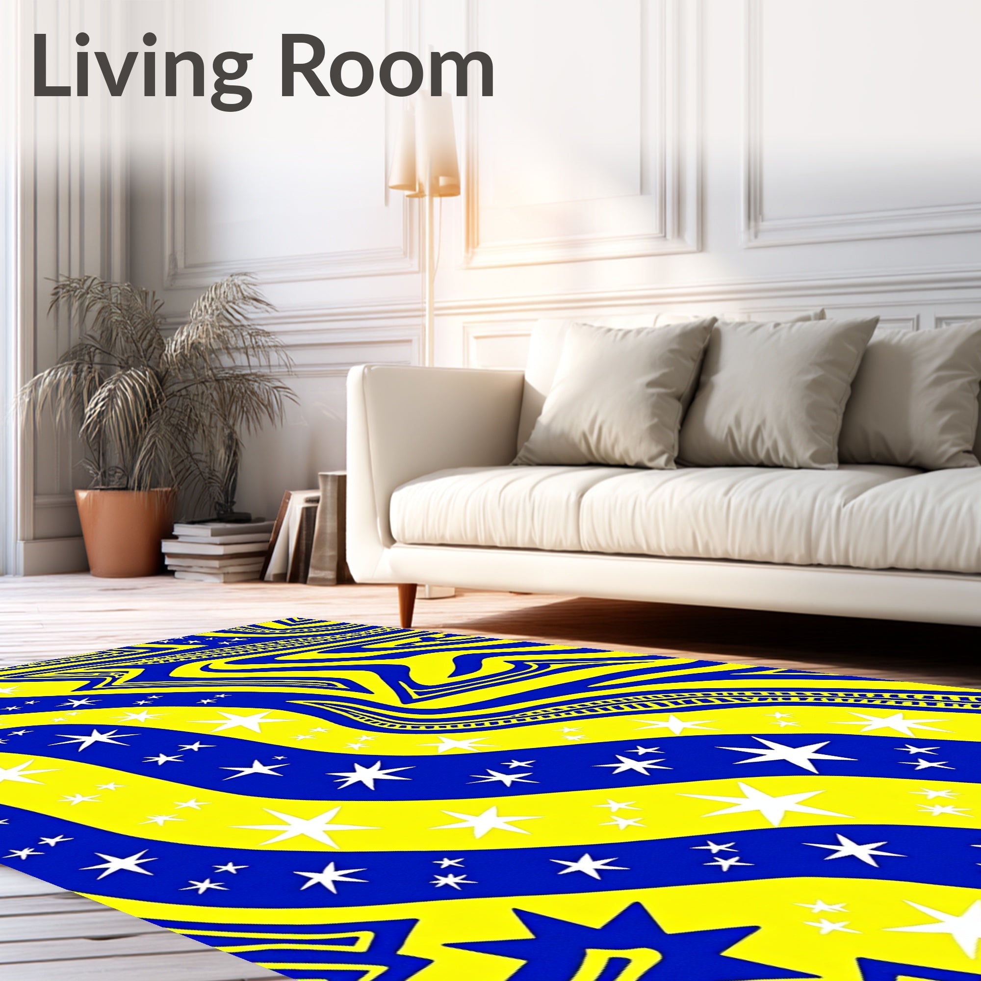 Vibrant Blue Yellow Starry Stripes Rug