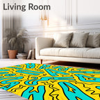 Bright Yellow Teal Abstract Figures Rug