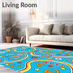 Retro Rainbow Swirls With Asian Characters Rug