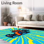 Vibrant Orange Racing car Energy Burst Rug
