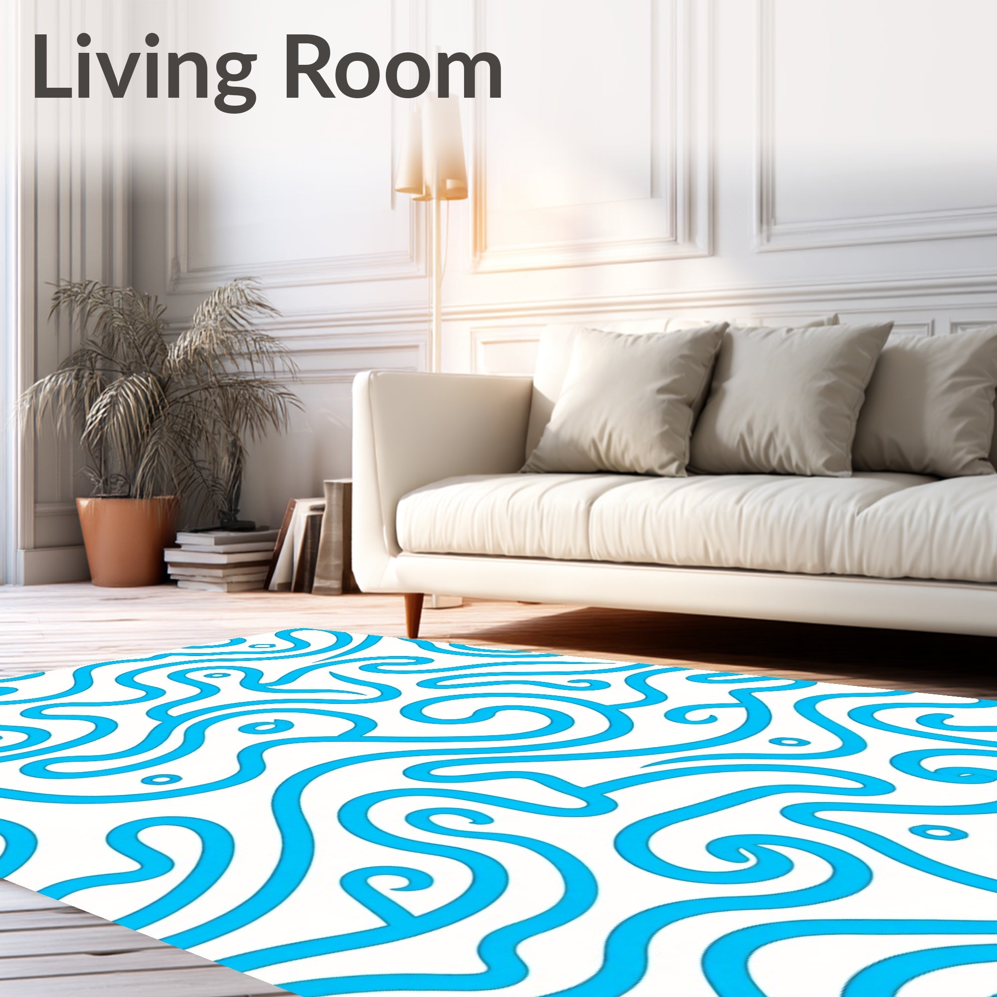 Bright Blue Swirl Lines Rug