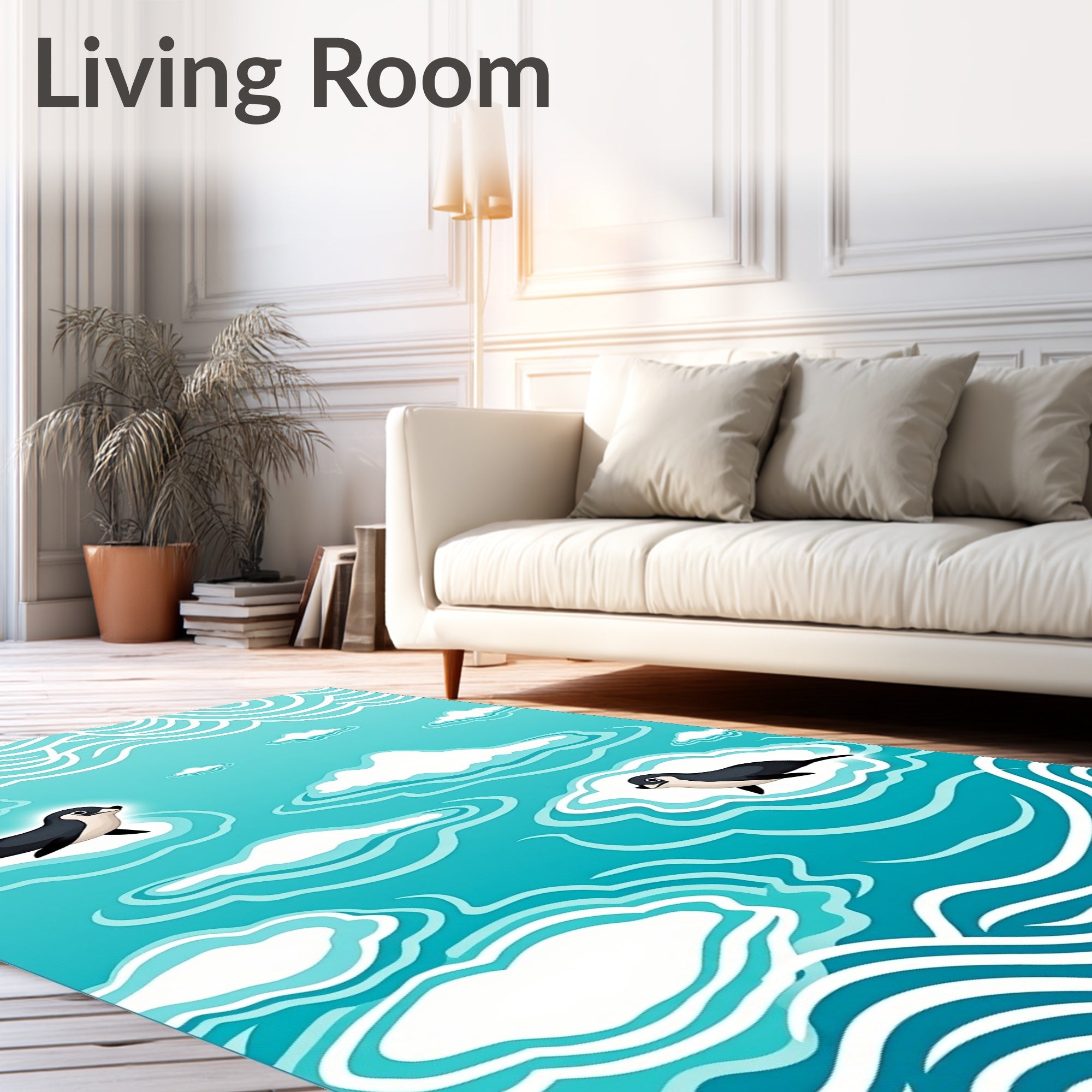 Whimsical seals swimming through aqua waves Rug