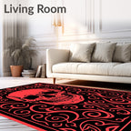 Crimson Skull Floral Border Rug