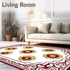 Deep Red Floral Blooms Border Rug