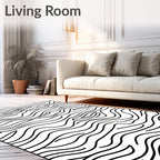 Monochrome Abstract Wavy Lines Rug