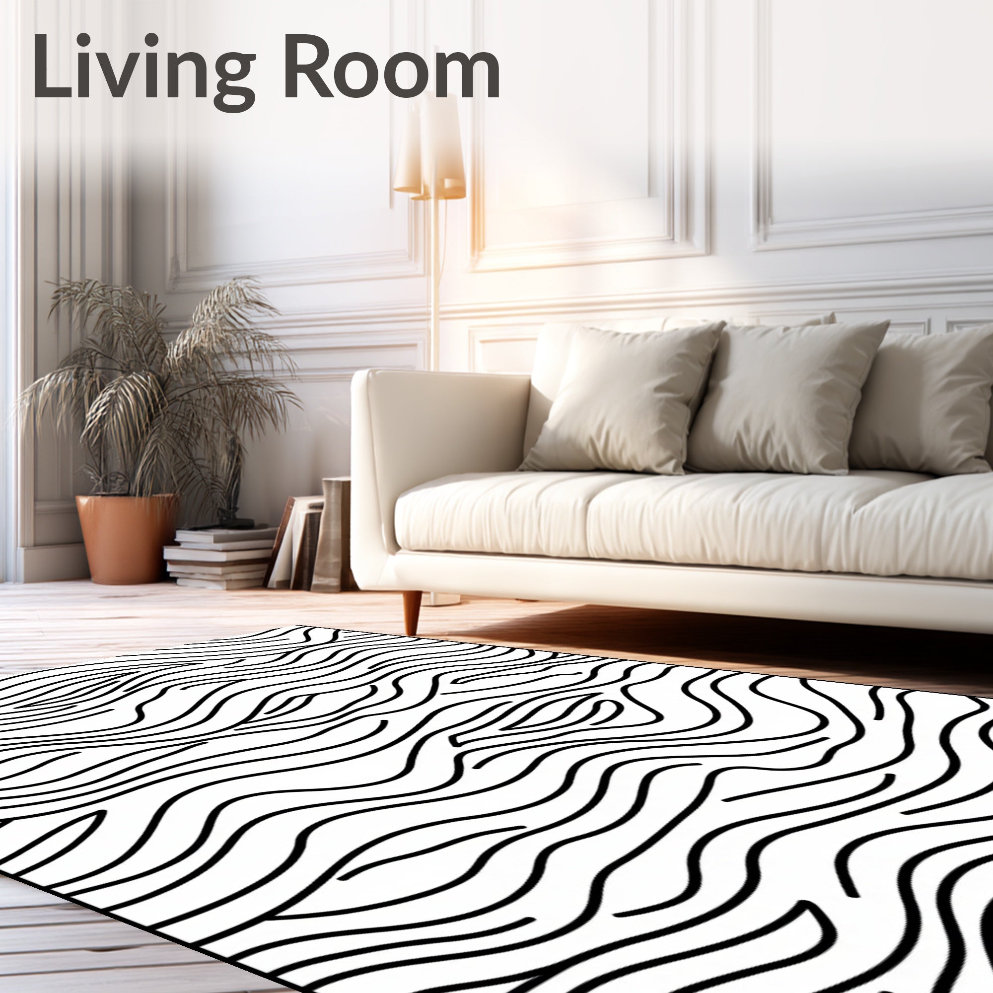 Monochrome Abstract Wavy Lines Rug
