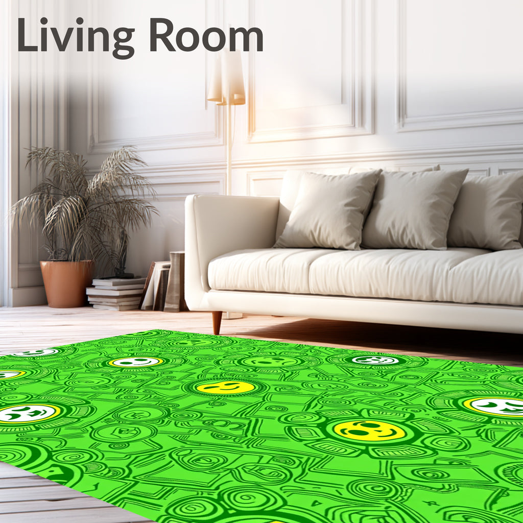 Vibrant Lime Smiley Face Collage Rug