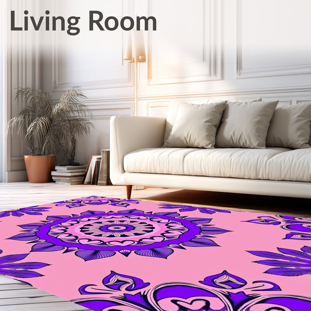 Bold Purple Floral Medallion Pink Background Rug