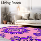 Bold Purple Floral Medallion Pink Background Rug