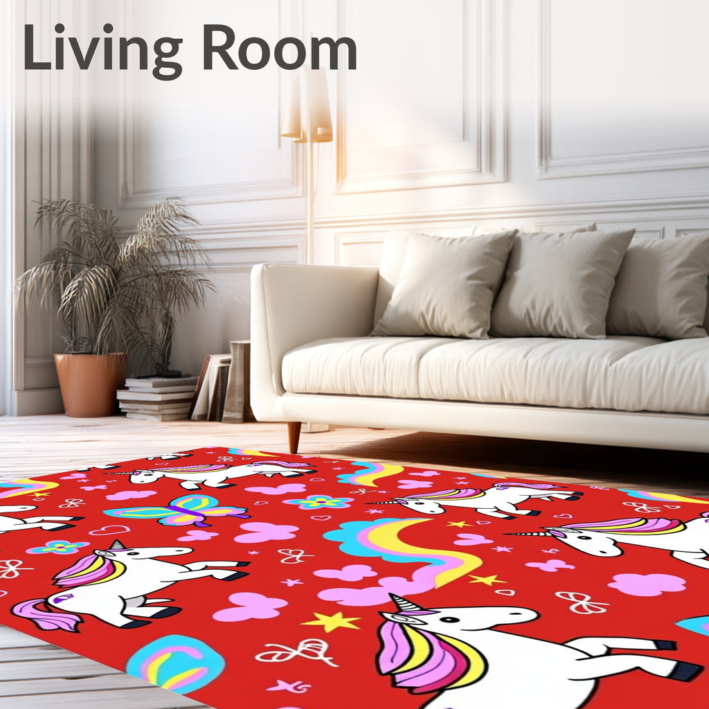 Enchanted Unicorn Rainbow Cloud Butterfly Rug