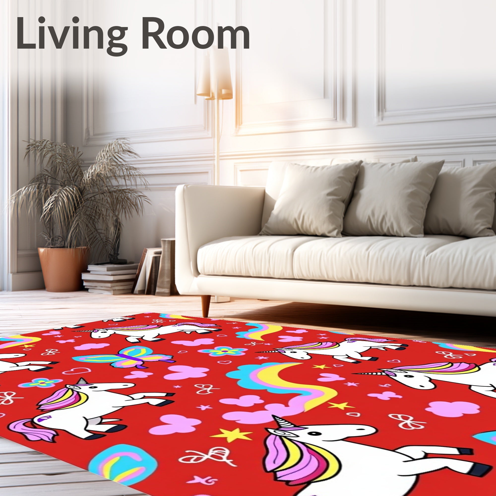 Enchanted Unicorn Rainbow Cloud Butterfly Rug