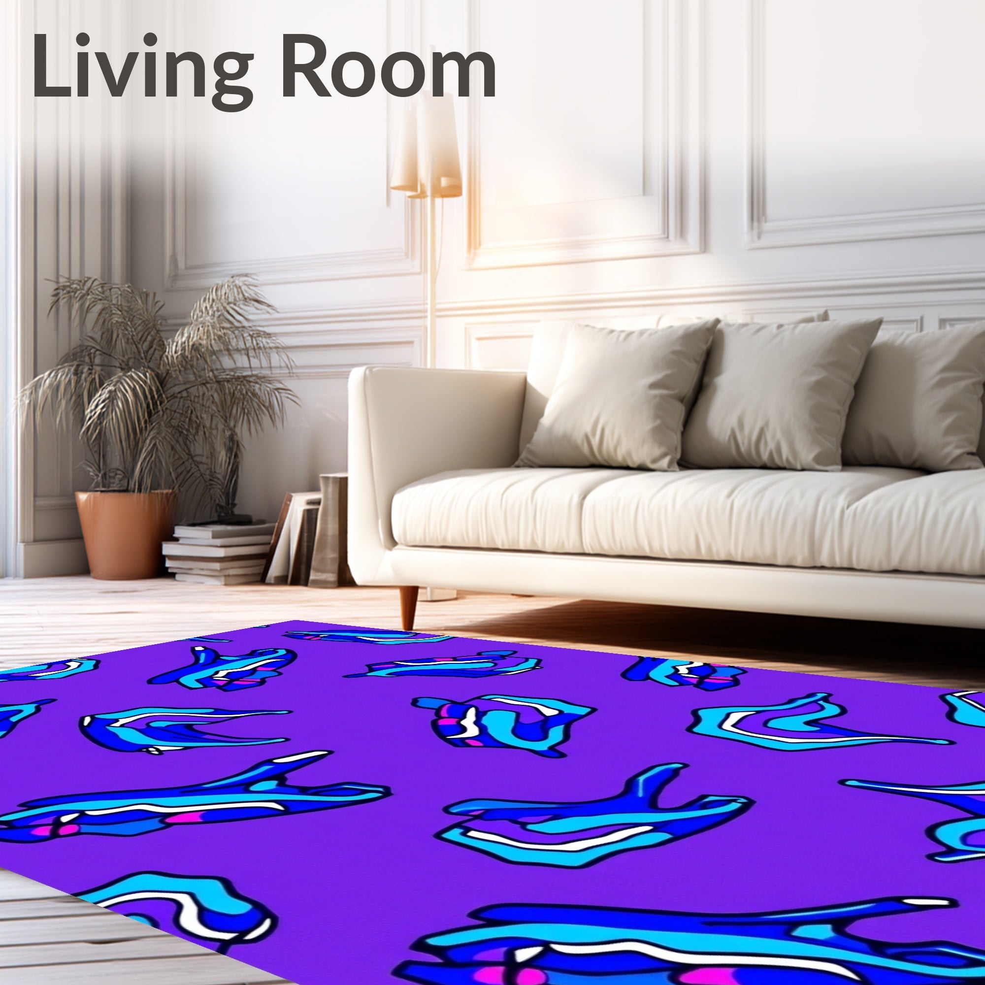 Bold Blue Wavy Abstract Forms Rug