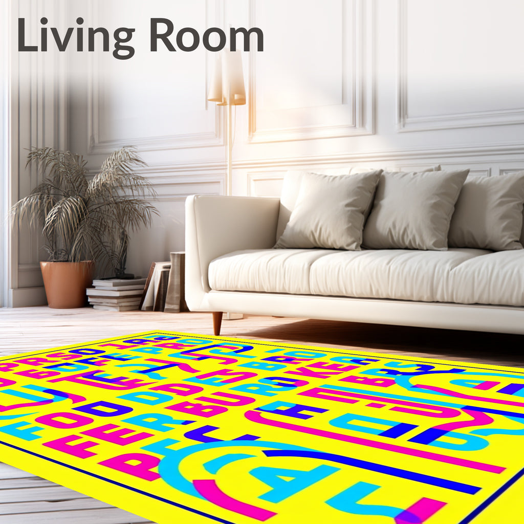 Bold Pink Blue Yellow Typographic Grid Rug